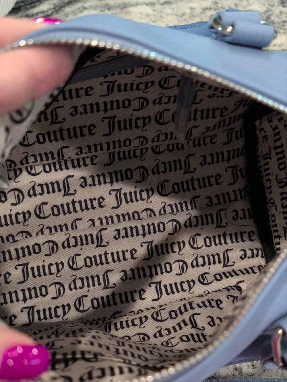 Juicy Couture Periwinkle Rhinestone Logo Satchel